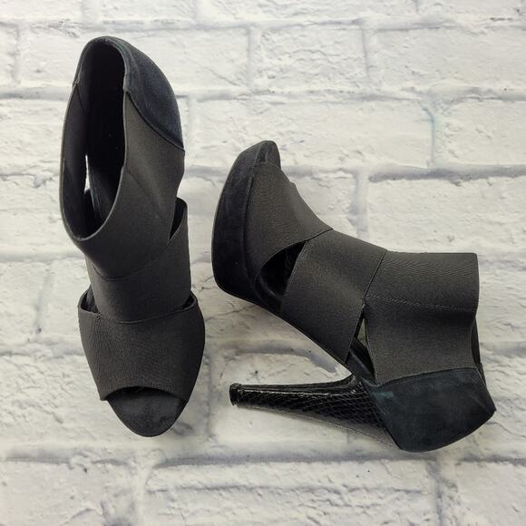 Jenni Kayne Black Suede Platform Heels with Snakeskin Accent size 8 - Picture 1 of 14